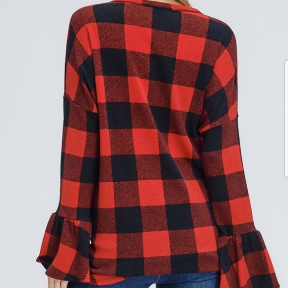 Last one ..Red & Black Buffalo Print Dolman Sleeve - Picture 5 of 7